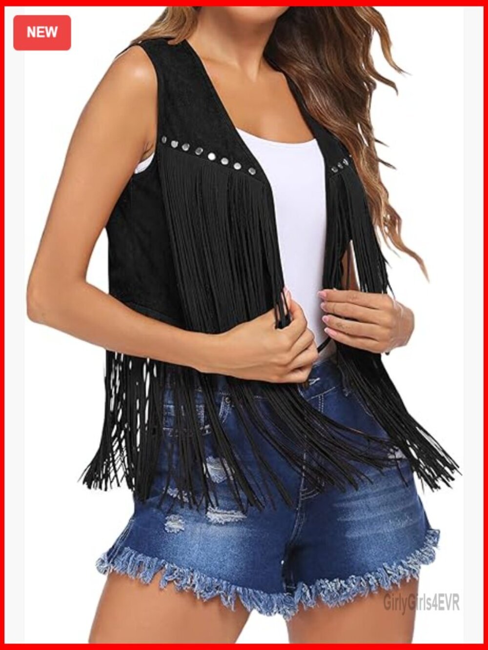 Women's Large Faux Suede Fringe Vest Sleeveless Western Cowgirl Waistcoat